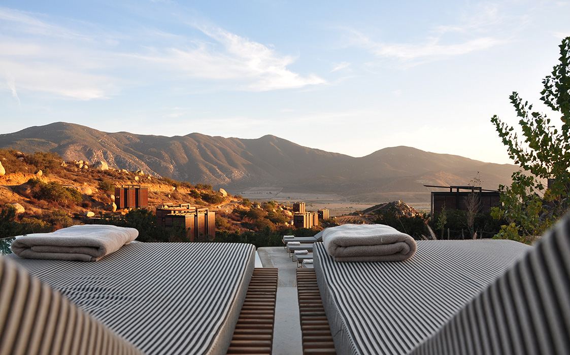 Sample photo: sun loungers on a terrace at sunset
